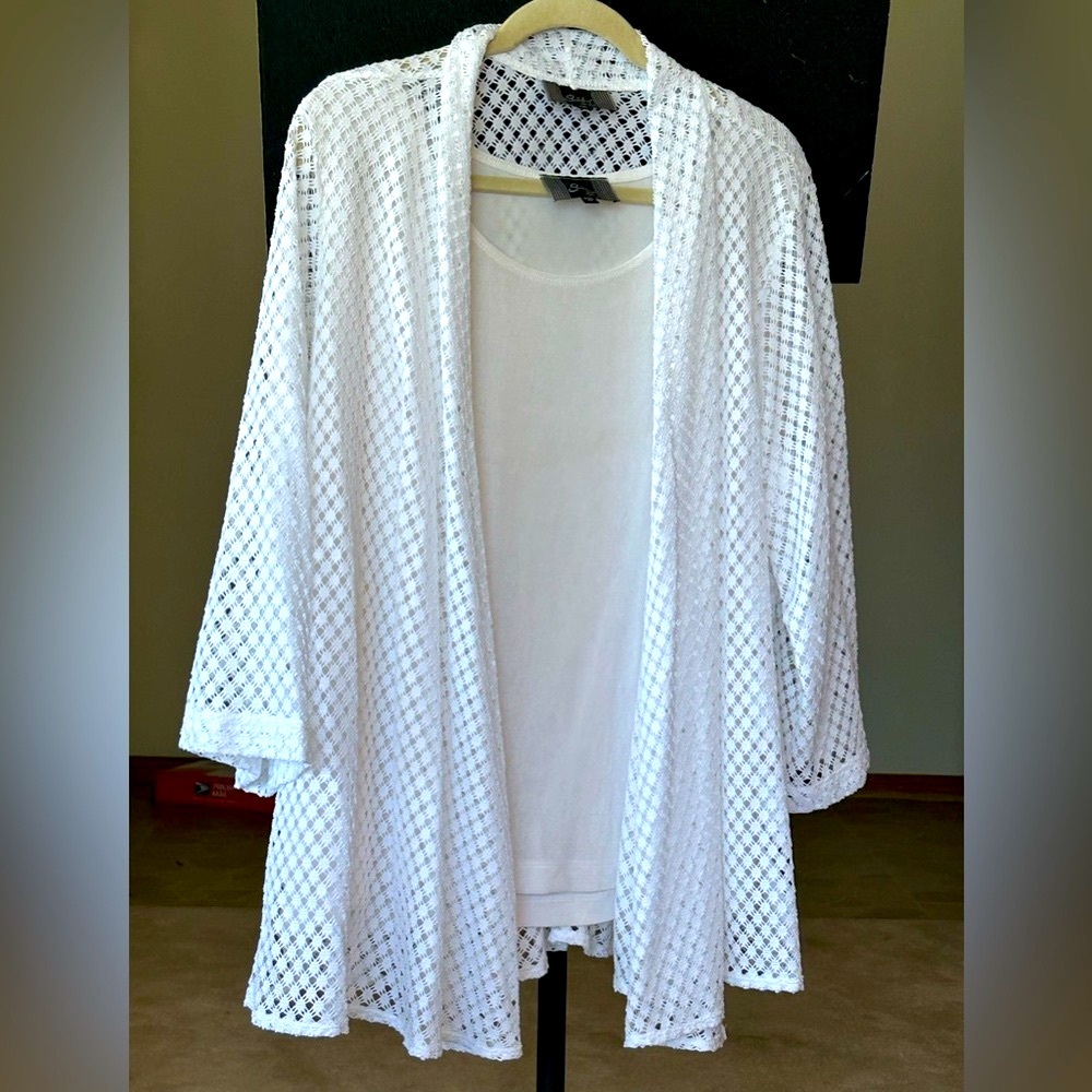 Slinky Brand White Tank and Mesh Over Piece